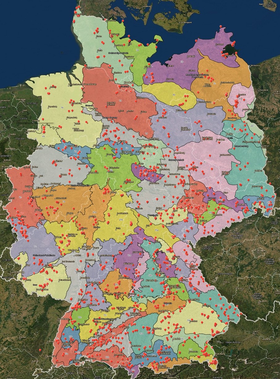 76 Teilgebiete der 22 Herkunftsgebiete