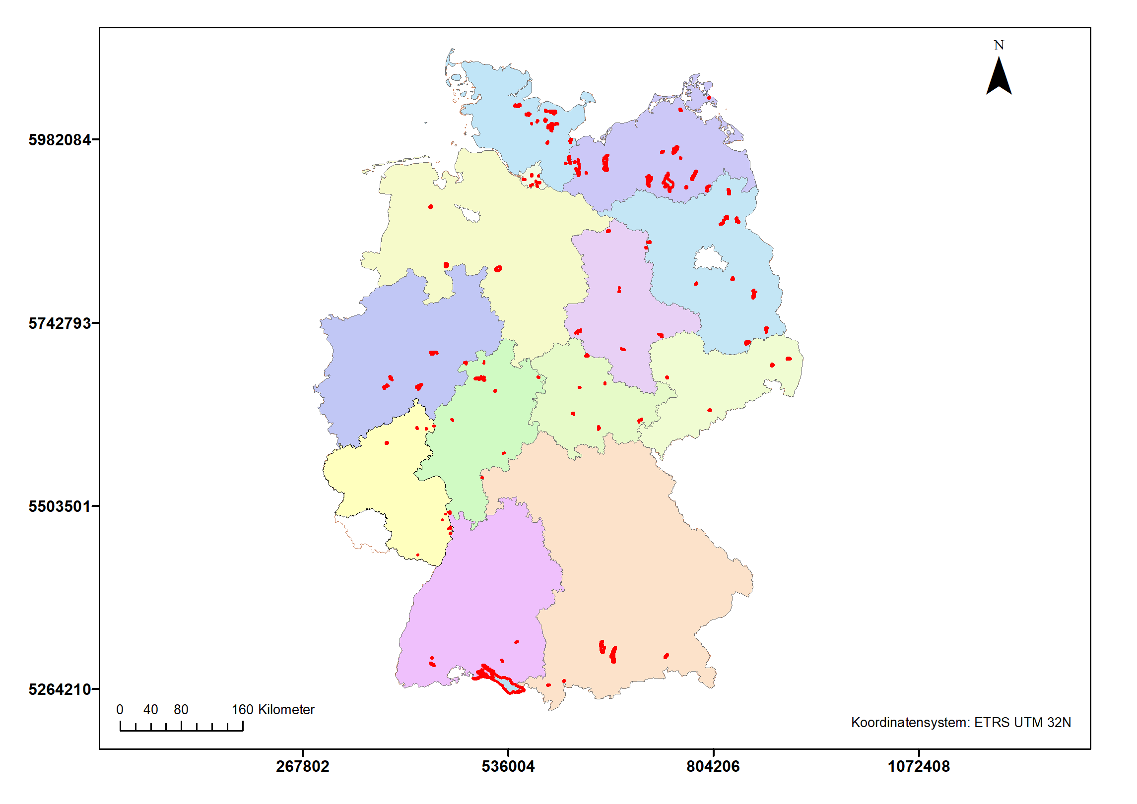 Map of the waterbodies analysed in the project