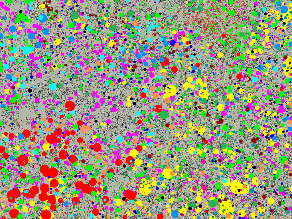 Räumliche Position, Art und Größe einzelner Bäume eines 500 m × 1000 m großen Untersuchungsplots auf Barro Colorado Island (Panama) ©UFZ