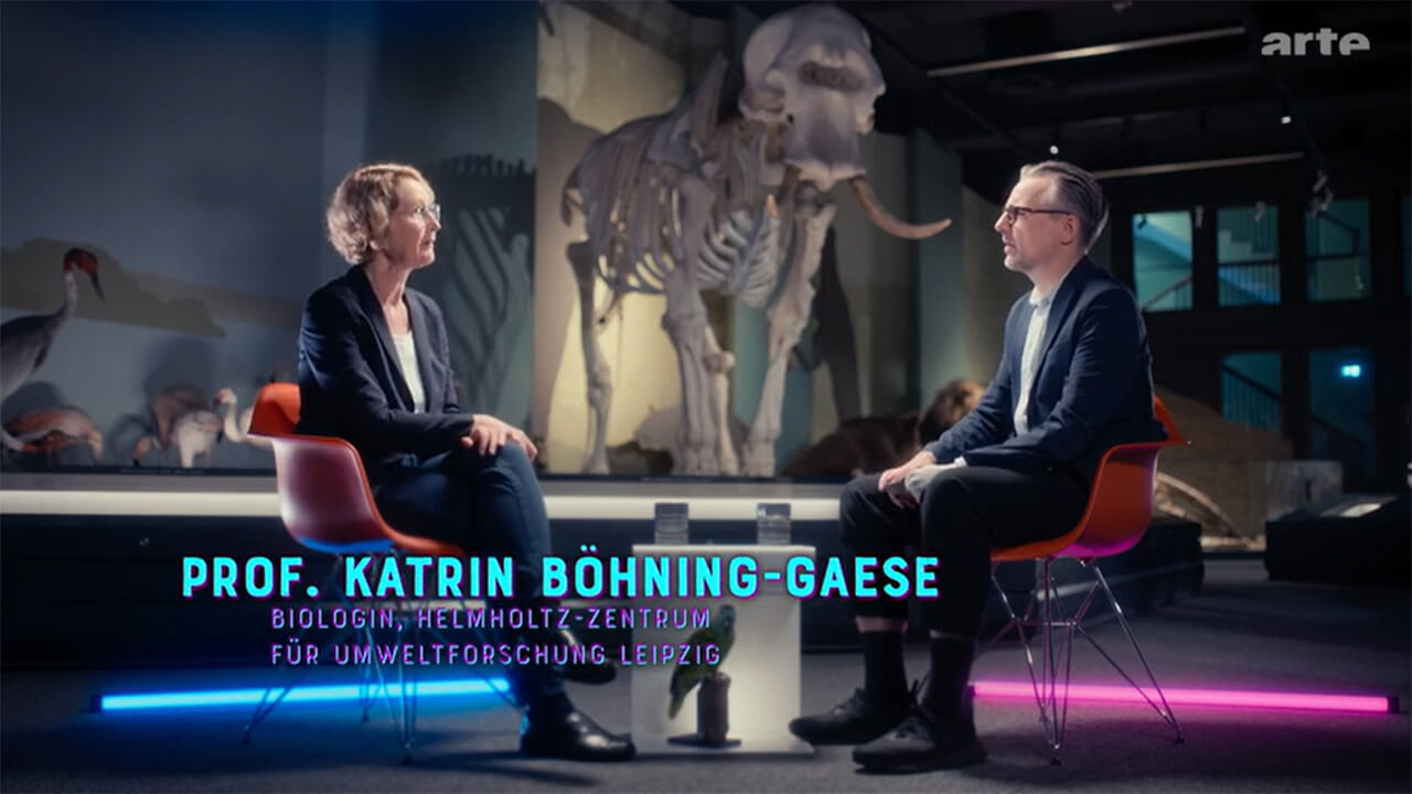 Prof. Bertolt Meyer (TU Chemnitz) mit Prof. Katrin Böhning-Gaese (UFZ) ©arte