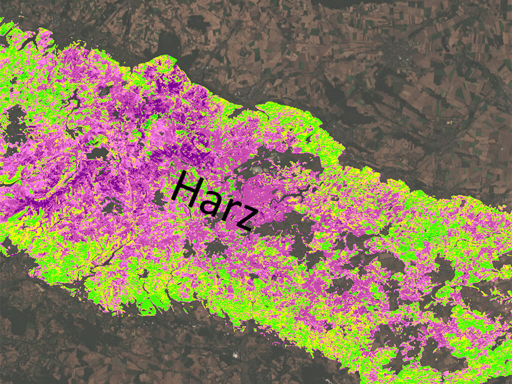 undeTeil des Harzes 2022 © UFZ-Waldzustandsmonitor / Datenquelle: ESA (Copernicus Sentinel-2)fined